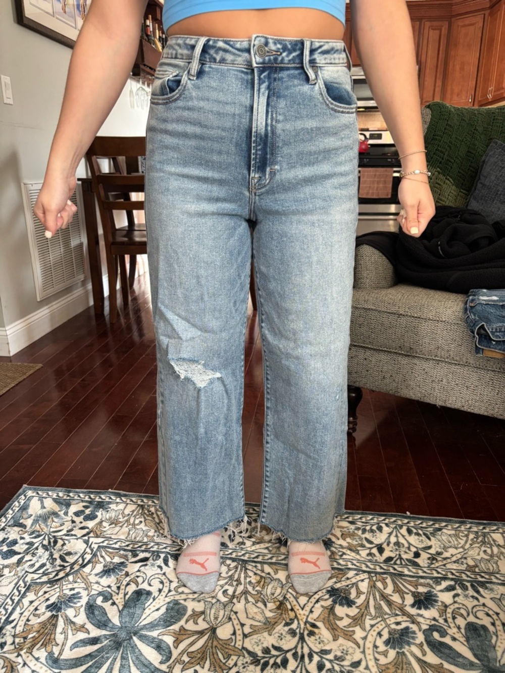 High-Rise Light Wash Wide Leg Jeans - Light Blue